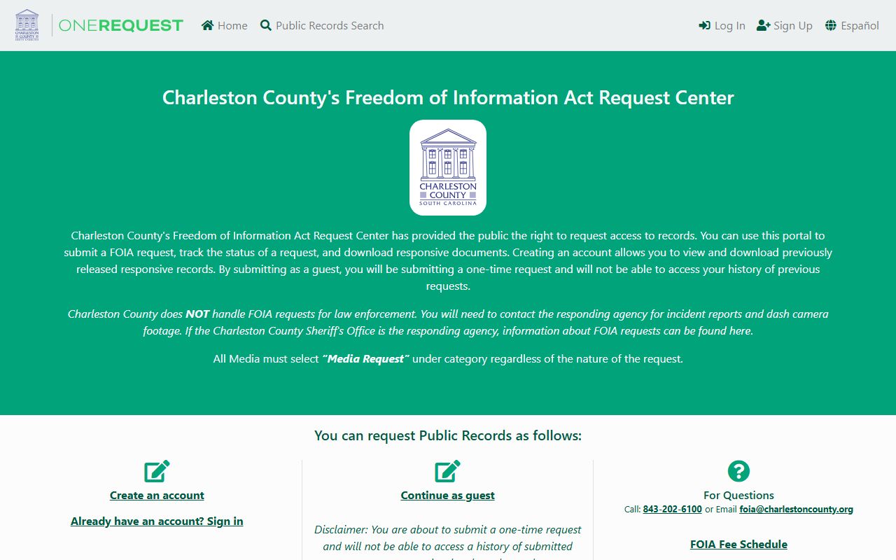 Charleston County jail mugshots FOIA portal routing