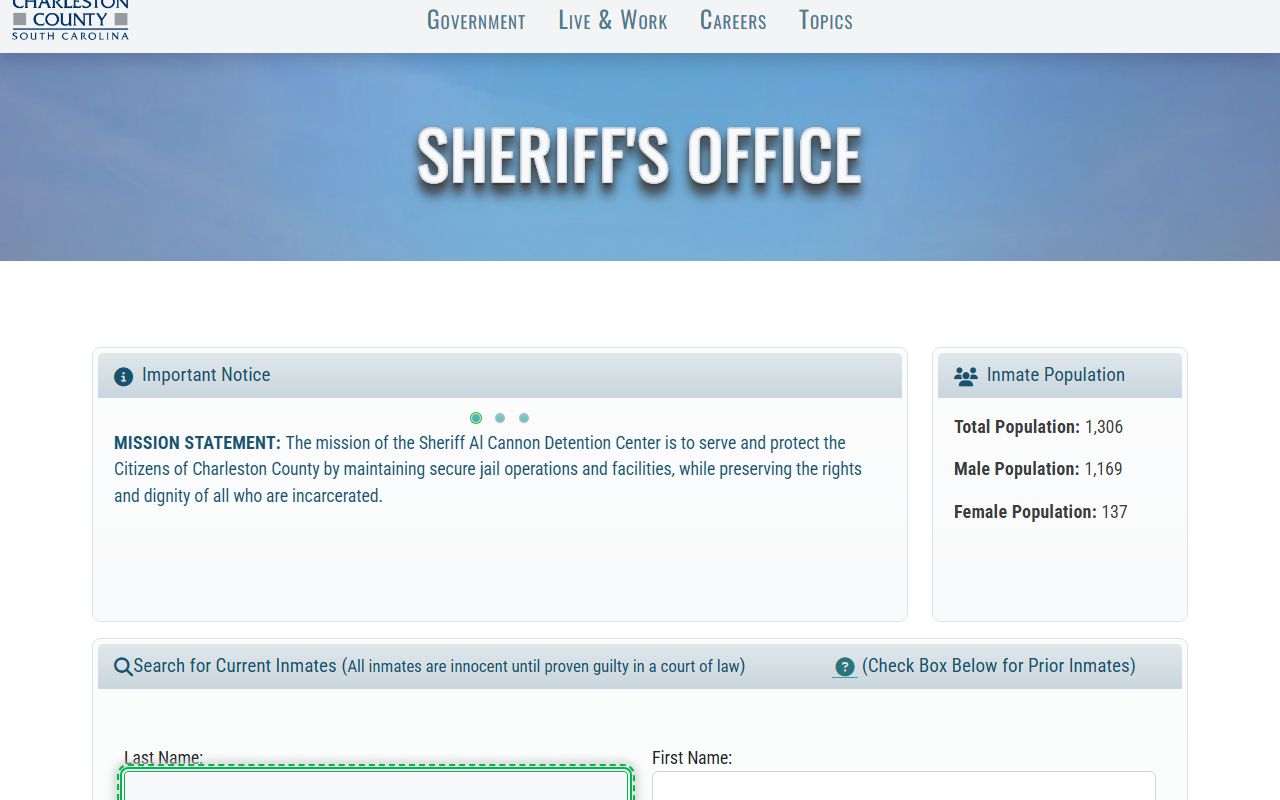 Charleston County inmate search roster fields