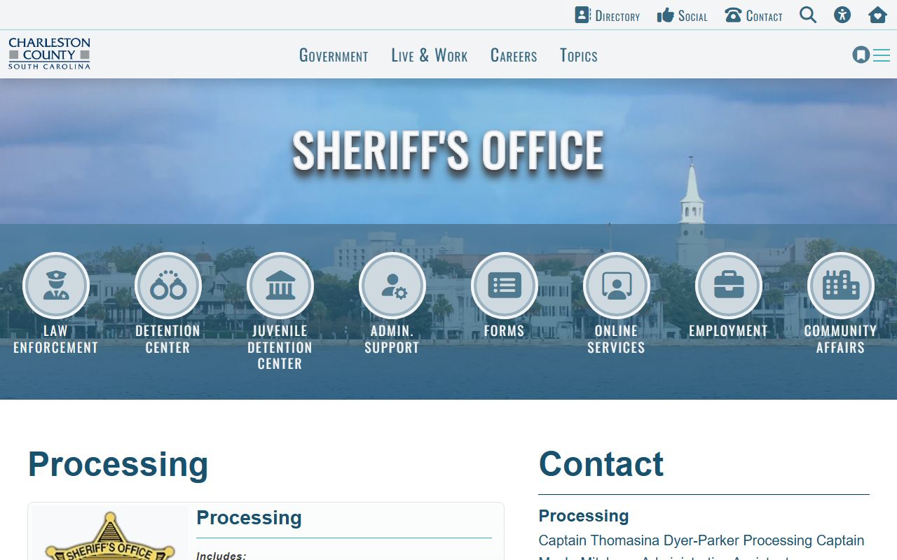 Charleston County inmate records processing page
