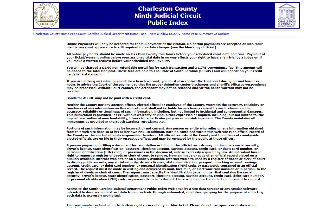 Charleston County court records after arrest Public Index